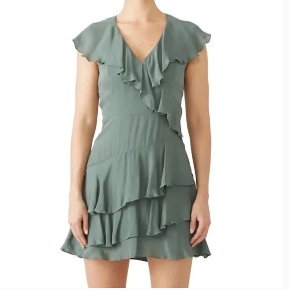 Parker Sage Green Silk Ruffle Tier Dress